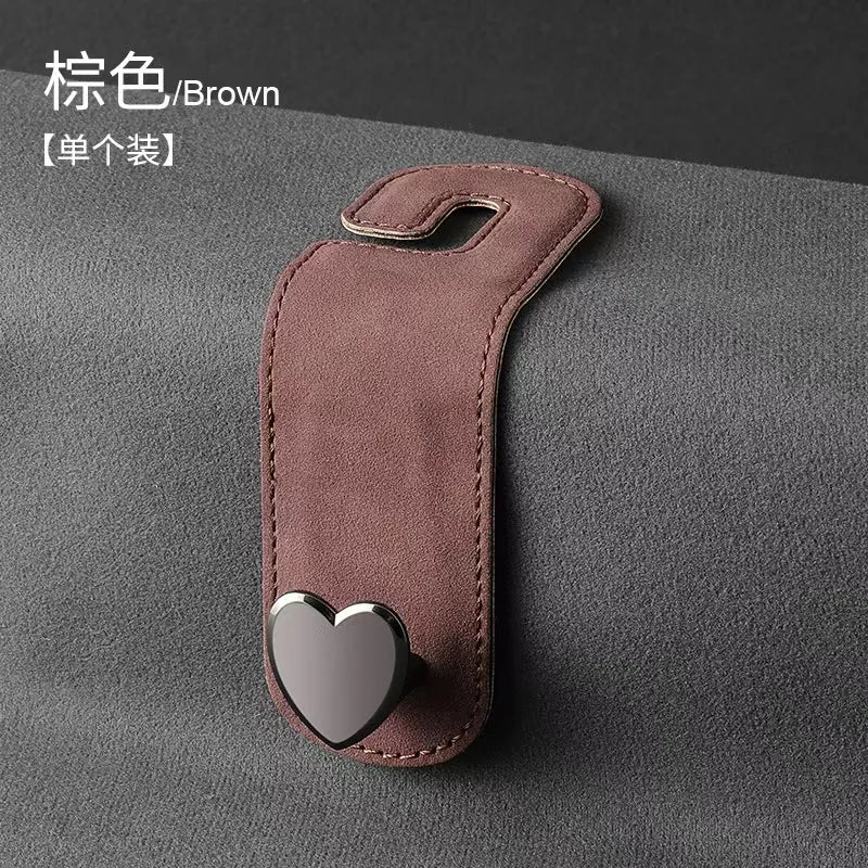 Heart Shape Metal Car Seat Headrest Hooks 2 in 1 Leather Car Seat Back Hook Purse and Bag Backpack Double Hook Car Seat Hanger