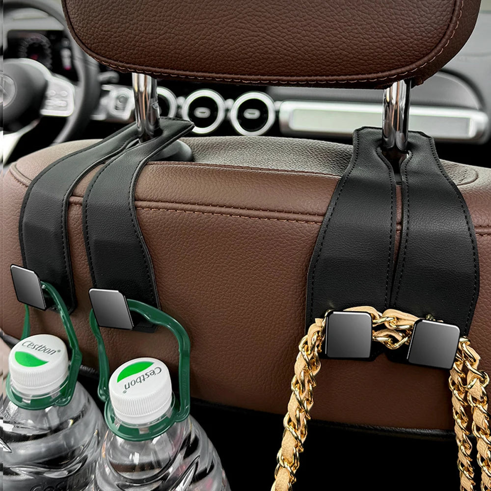 Universal Car Headrest Hook Premium Suede Rear Seat Hanging Dual Hook 20KG Large Load-Bearing Alloy Hook Hanger Tool Accessories