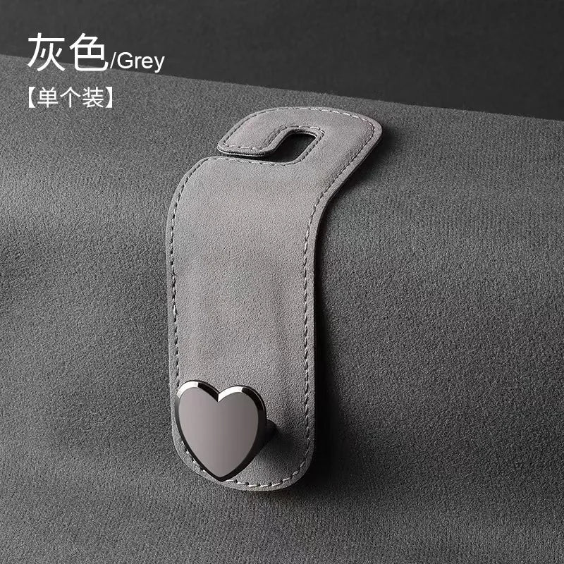 Heart Shape Metal Car Seat Headrest Hooks 2 in 1 Leather Car Seat Back Hook Purse and Bag Backpack Double Hook Car Seat Hanger