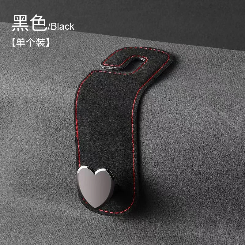 Heart Shape Metal Car Seat Headrest Hooks 2 in 1 Leather Car Seat Back Hook Purse and Bag Backpack Double Hook Car Seat Hanger
